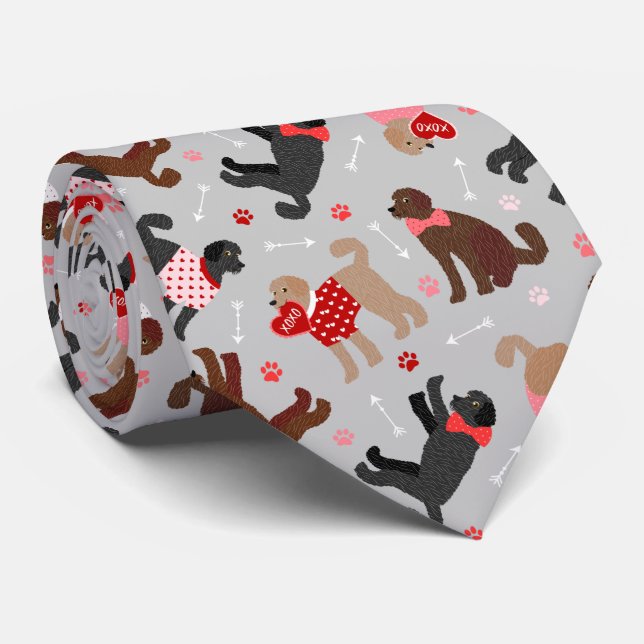 Labradoodle / Goldendoodle Valentine Pattern Tie (Rolled)