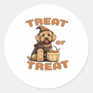 Labradoodle Halloween Dog Costume �Treat or Treat� Classic Round Sticker