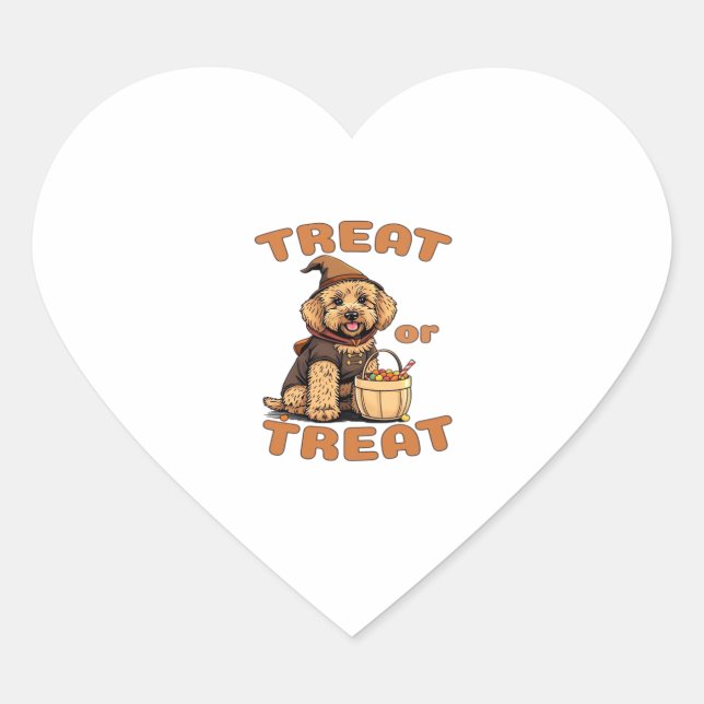Labradoodle Halloween Dog Costume �Treat or Treat� Heart Sticker (Front)