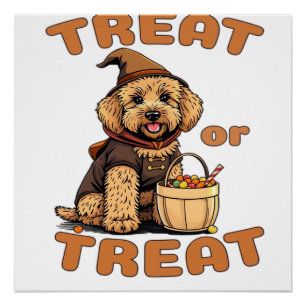 Labradoodle Halloween Dog Costume �Treat or Treat� Poster