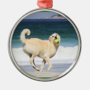 Labradoodle - Happy Day on the Beach Metal Tree Decoration
