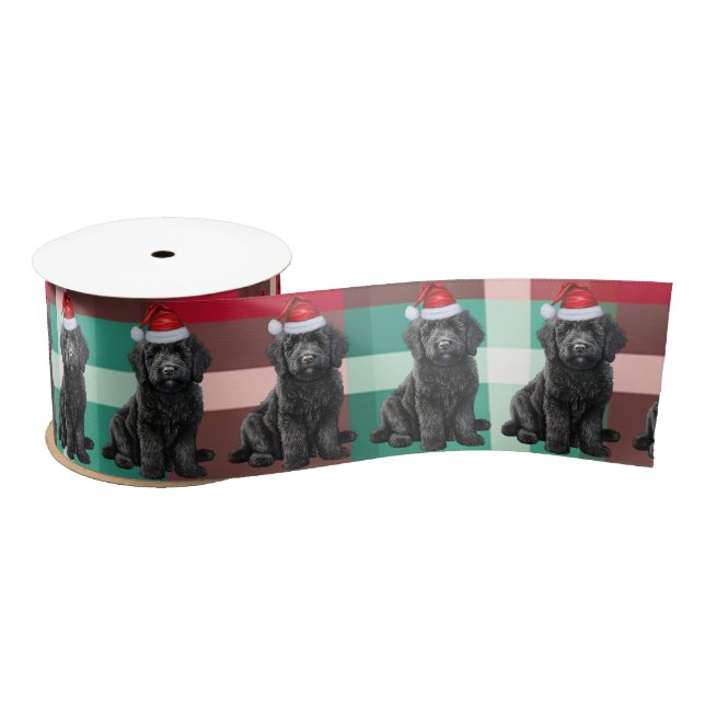 Labradoodle Holiday Plaid Funny Dog Christmas Satin Ribbon (Spool)