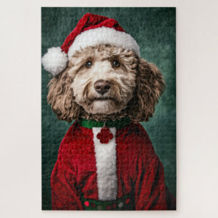 Labradoodle in Festive Christmas Attire Jigsaw Puzzle