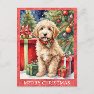 Labradoodle Merry Christmas Cute Puppy Dog Postcard