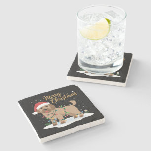 Labradoodle Merry Christmas Funny Xmas Dog Lover Stone Coaster