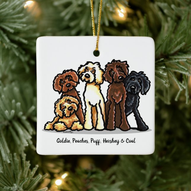 Labradoodle Rainbow Personalised Christmas Ceramic Ornament (Tree)