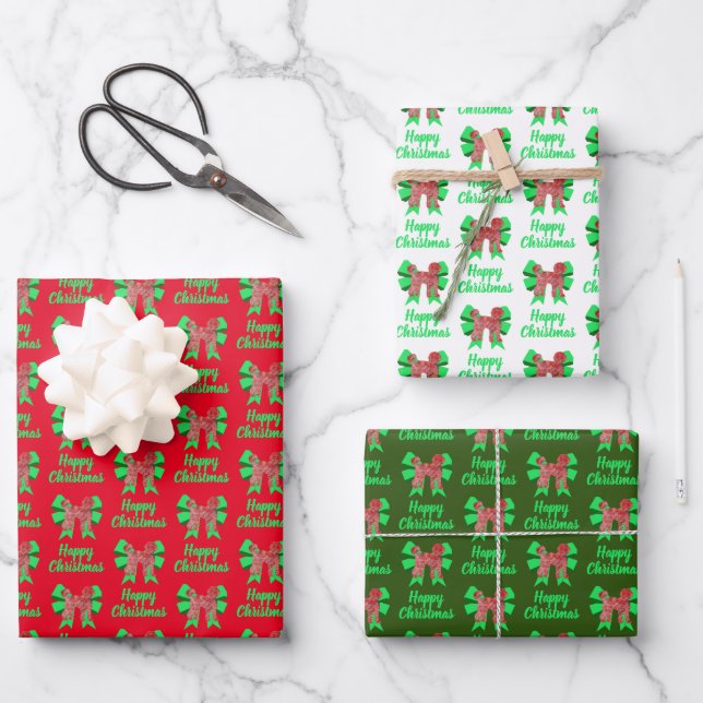 Labradoodle Red Christmas Dog & Green Bow 2 Color Wrapping Paper Sheet (Front)