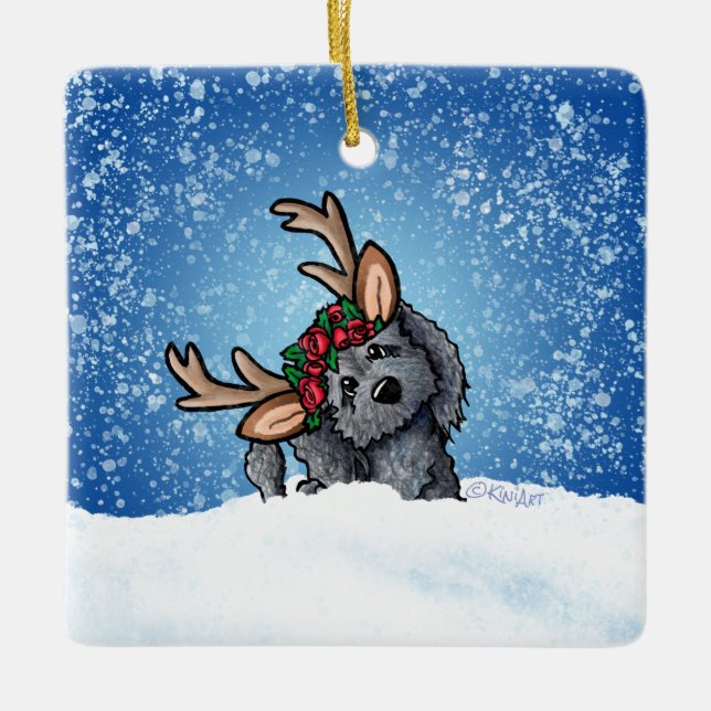 Labradoodle Reindeer Ceramic Ornament (Front)