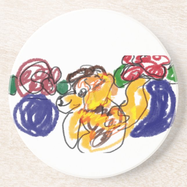 Labradoodle roses coaster (Front)
