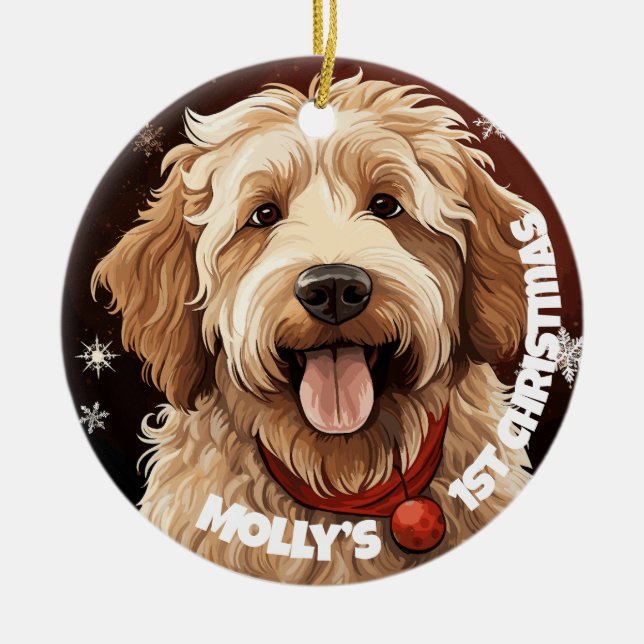 Labradoodle’s First Christmas Ceramic Ornament (Front)