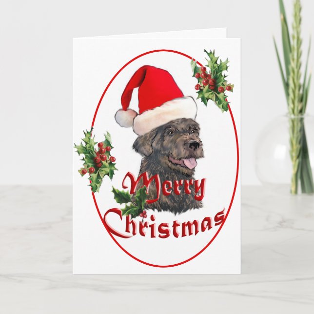 labradoodle Santa Claus Holiday Card (Front)