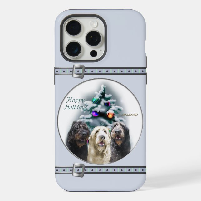 Labradoodle Trio Cute Blue Christmas Holidays iPhone Case (Back)