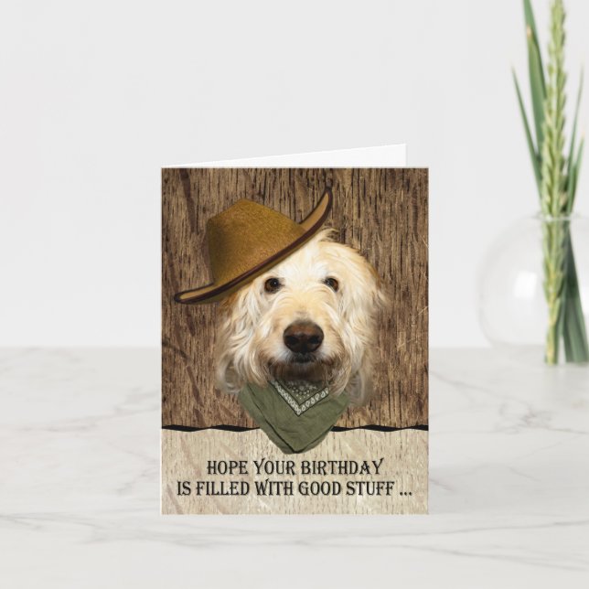 Labradoodle Wearing Cowboy Hat Funny Birthday Card (Front)