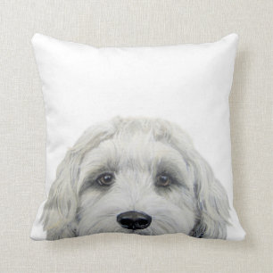 Labradoodle white Original painting by miart Cushion