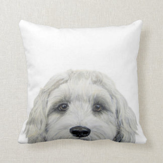 Labradoodle white Original painting by miart Cushion