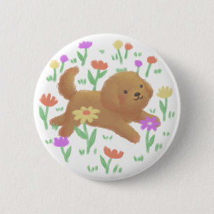Labradoodle with Flowers Illustration 6 Cm Round Badge