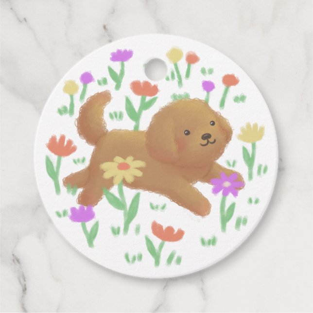 Labradoodle with Flowers Illustration Favour Tags (Front)