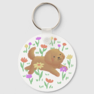 Labradoodle with Flowers Illustration Key Ring