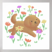 Labradoodle with Flowers Illustration