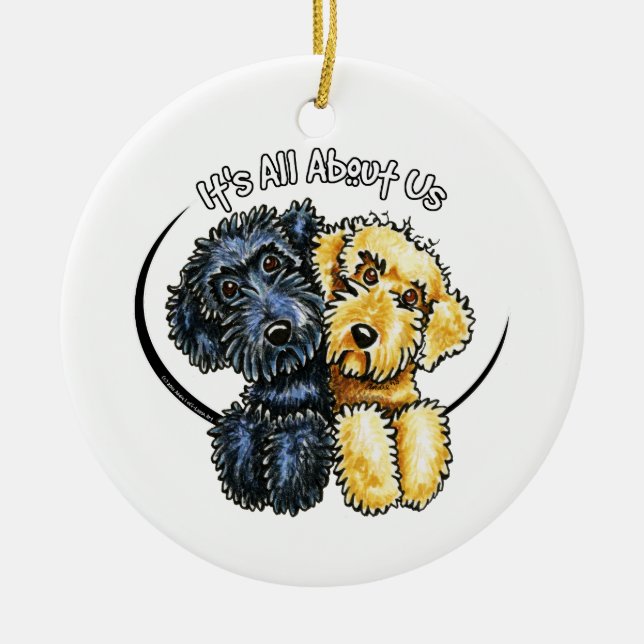 Labradoodles Black Yellow IAAU Ceramic Tree Decoration (Front)