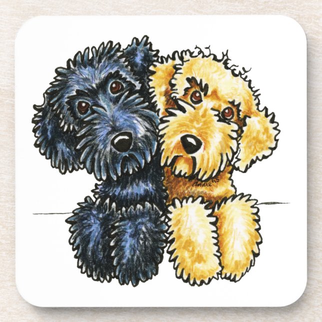 Labradoodles Black Yellow Lined Up Coaster (Front)