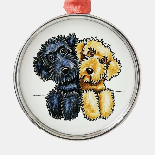 Labradoodles Black Yellow Lined Up Metal Tree Decoration (Front)