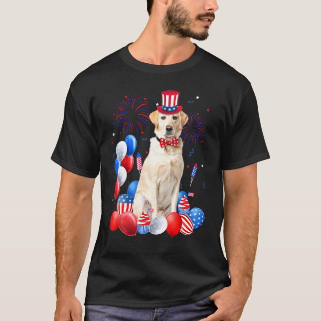Labrador 4th Of July Balloons American Flag Dog T-Shirt (Front)