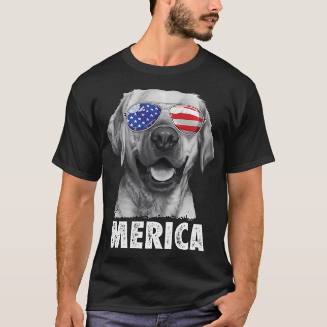 Labrador 4Th Of July Merica Sunglasses Usa T-Shirt (Front)