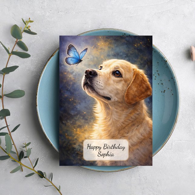 Labrador and Blue Butterfly Card (Creator Uploaded)