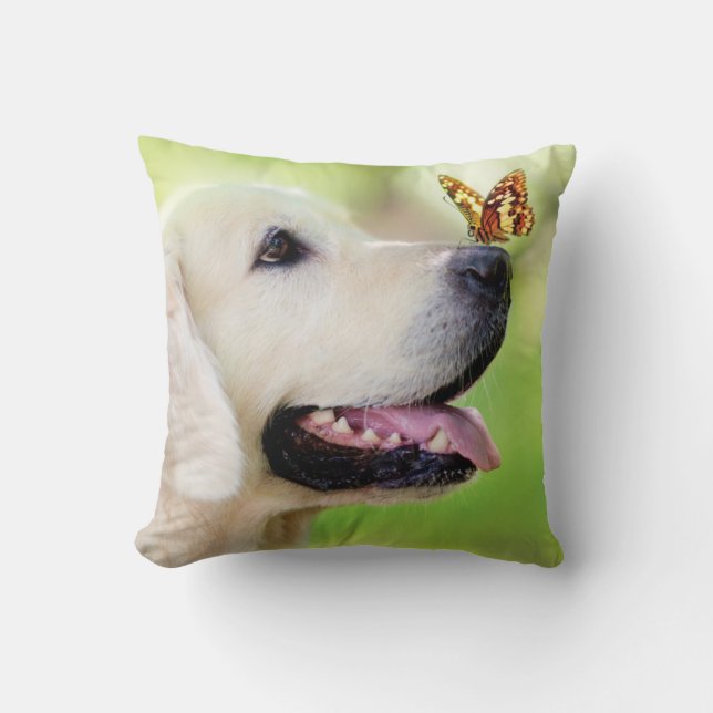 Labrador And Butterfly Throw Pillow (Front)