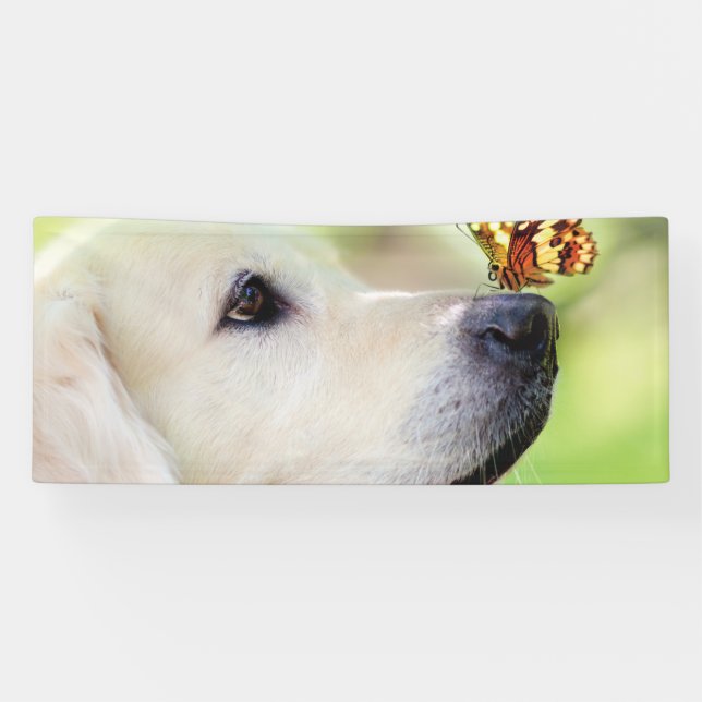 Labrador And Butterfly Throw Pillow Banner (Horizontal)