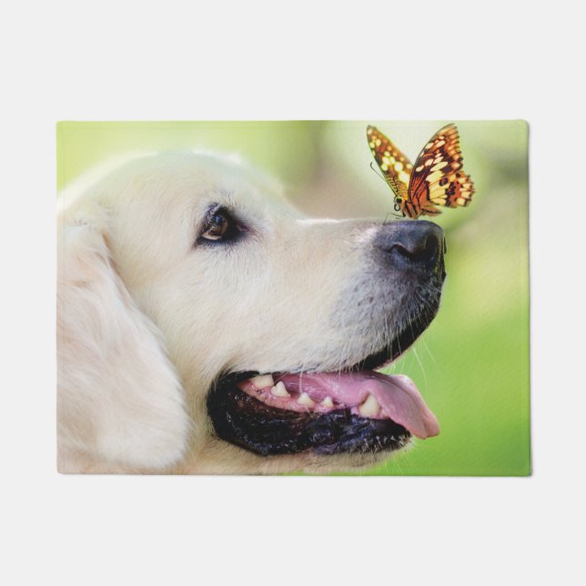 Labrador And Butterfly Throw Pillow Doormat (Front)