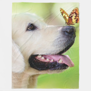 Labrador And Butterfly Throw Pillow Fleece Blanket