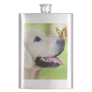 Labrador And Butterfly Throw Pillow Hip Flask