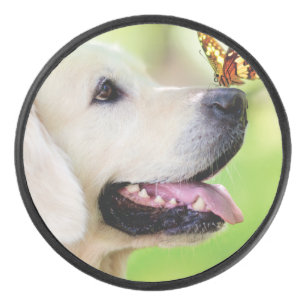 Labrador And Butterfly Throw Pillow Hockey Puck