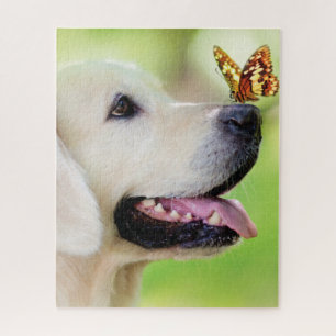 Labrador And Butterfly Throw Pillow Jigsaw Puzzle