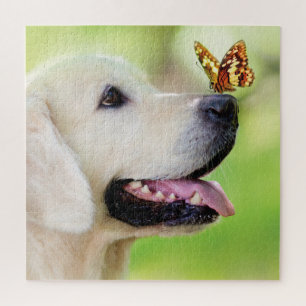 Labrador And Butterfly Throw Pillow Jigsaw Puzzle