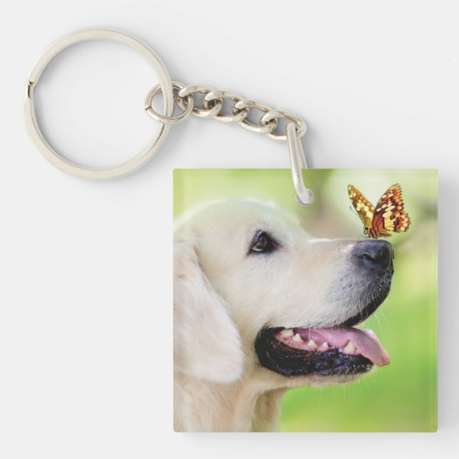Labrador And Butterfly Throw Pillow Key Ring (Front)