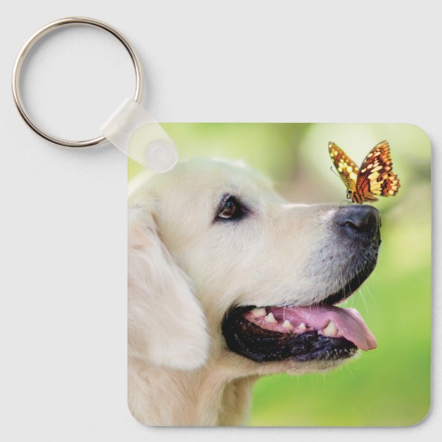 Labrador And Butterfly Throw Pillow Key Ring (Front)
