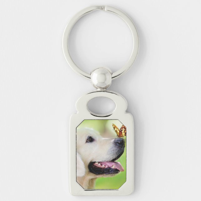 Labrador And Butterfly Throw Pillow Key Ring (Front)