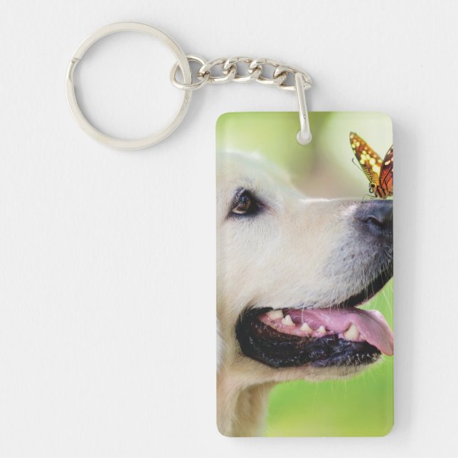 Labrador And Butterfly Throw Pillow Key Ring (Front)