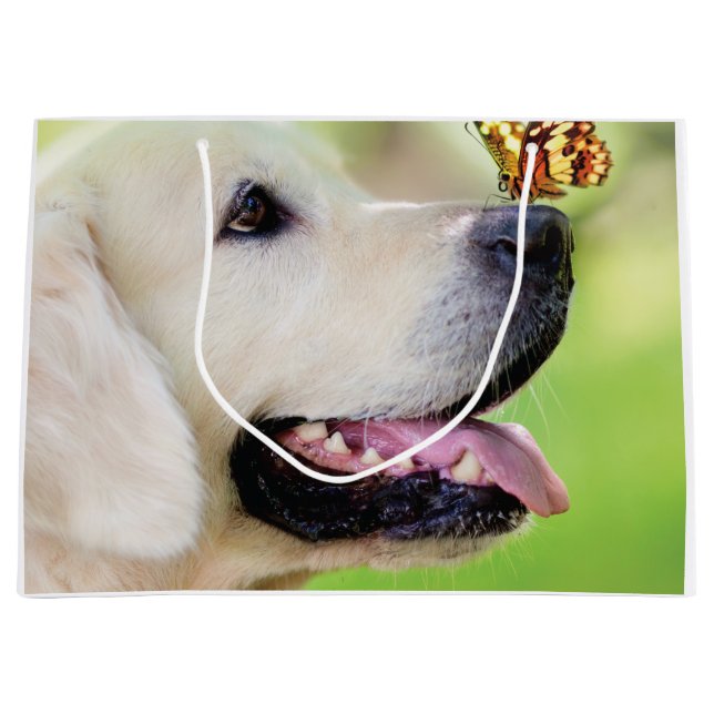 Labrador And Butterfly Throw Pillow Large Gift Bag (Front)