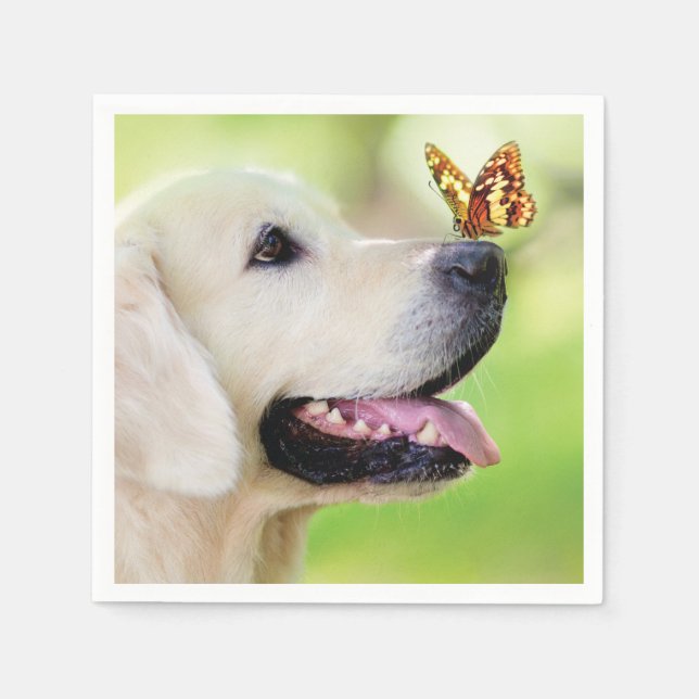 Labrador And Butterfly Throw Pillow Napkin (Front)