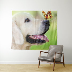 Labrador And Butterfly Throw Pillow Tapestry