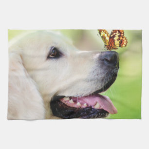 Labrador And Butterfly Throw Pillow Tea Towel