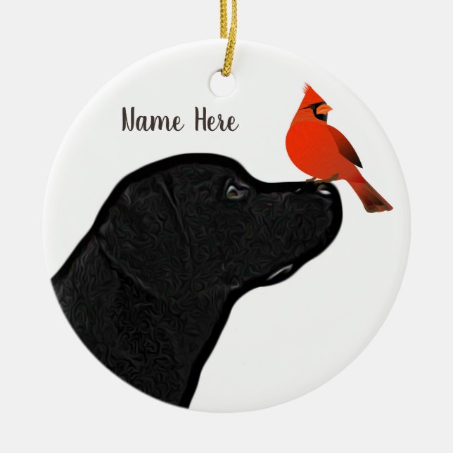 Labrador and Cardinal Christmas Ornament (Front)