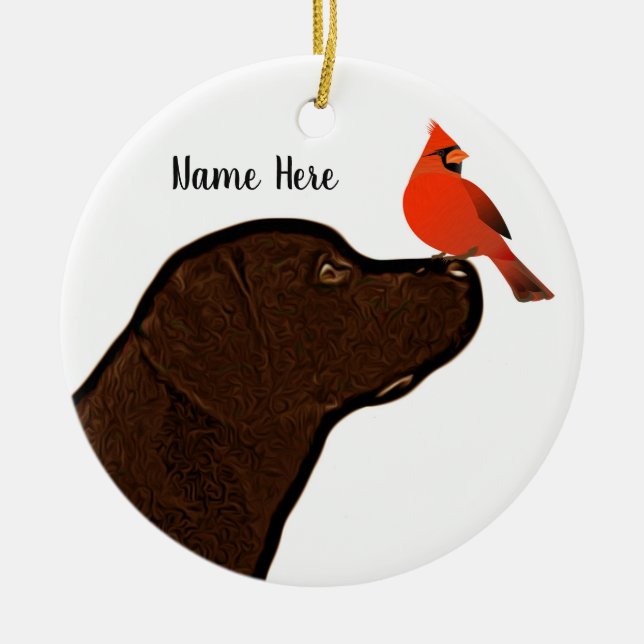 Labrador and Cardinal Christmas Ornament (Front)