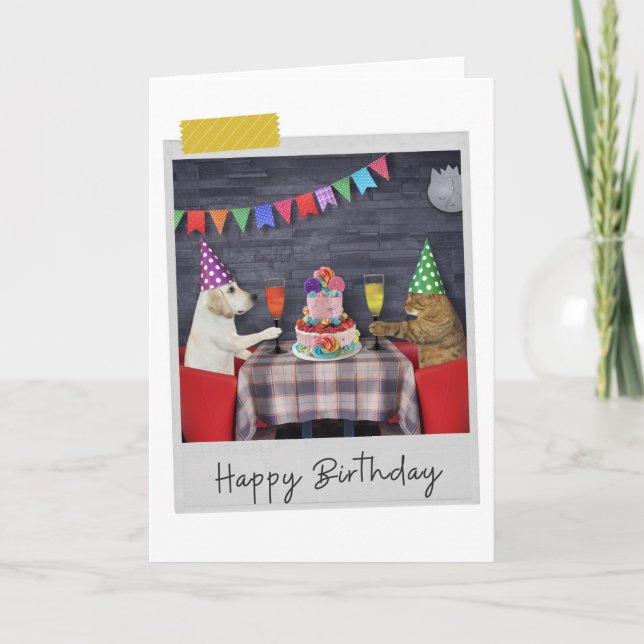 Labrador And Cat Funny Birthday Card (Front)