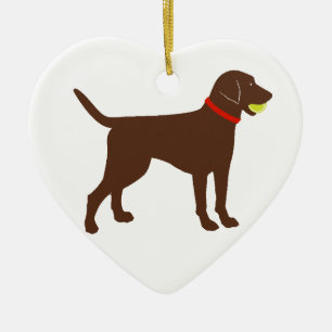 labrador ball fetch, chocolate lab play ceramic tree decoration
