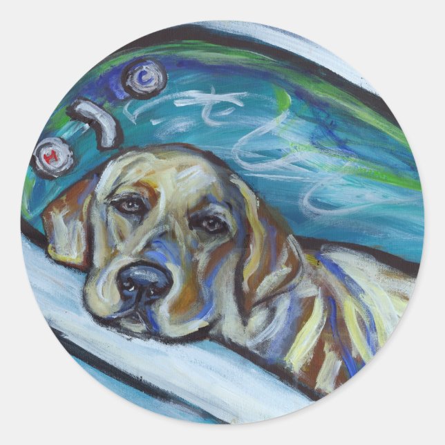 Labrador bathtime classic round sticker (Front)